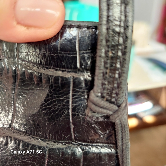 Vintage Original Monsac Black Croc Embossed Small Tote Shoulder Bag Purse - Picture 7 of 17